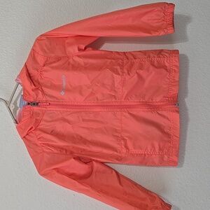 Columbia Girls Rain Jacket in bright geranium. XS